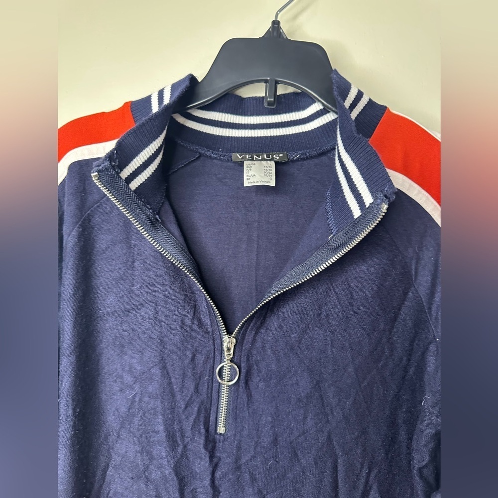 Womens VENUS Red White & Blue Long Sleeve Quarter Zip Size Large Sweater Dress - Picture 8 of 10